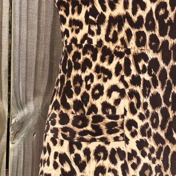 Etcetera 2 Cheetah Print Mini Dress 2 Tan Cream Black Bow Collar Short Sleeve - Picture 4 of 9
